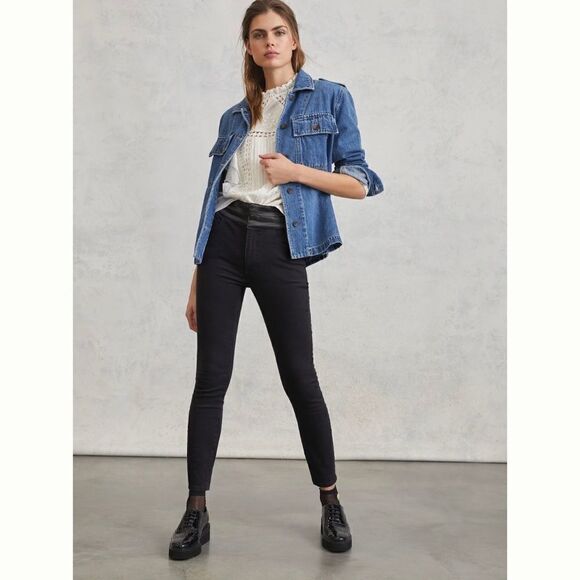 Pilcro and the Letterpress Pants - Pilcro Ultra High-Rise Satin-Trimmed Slim Jeans | Anthropologie | Color:Black